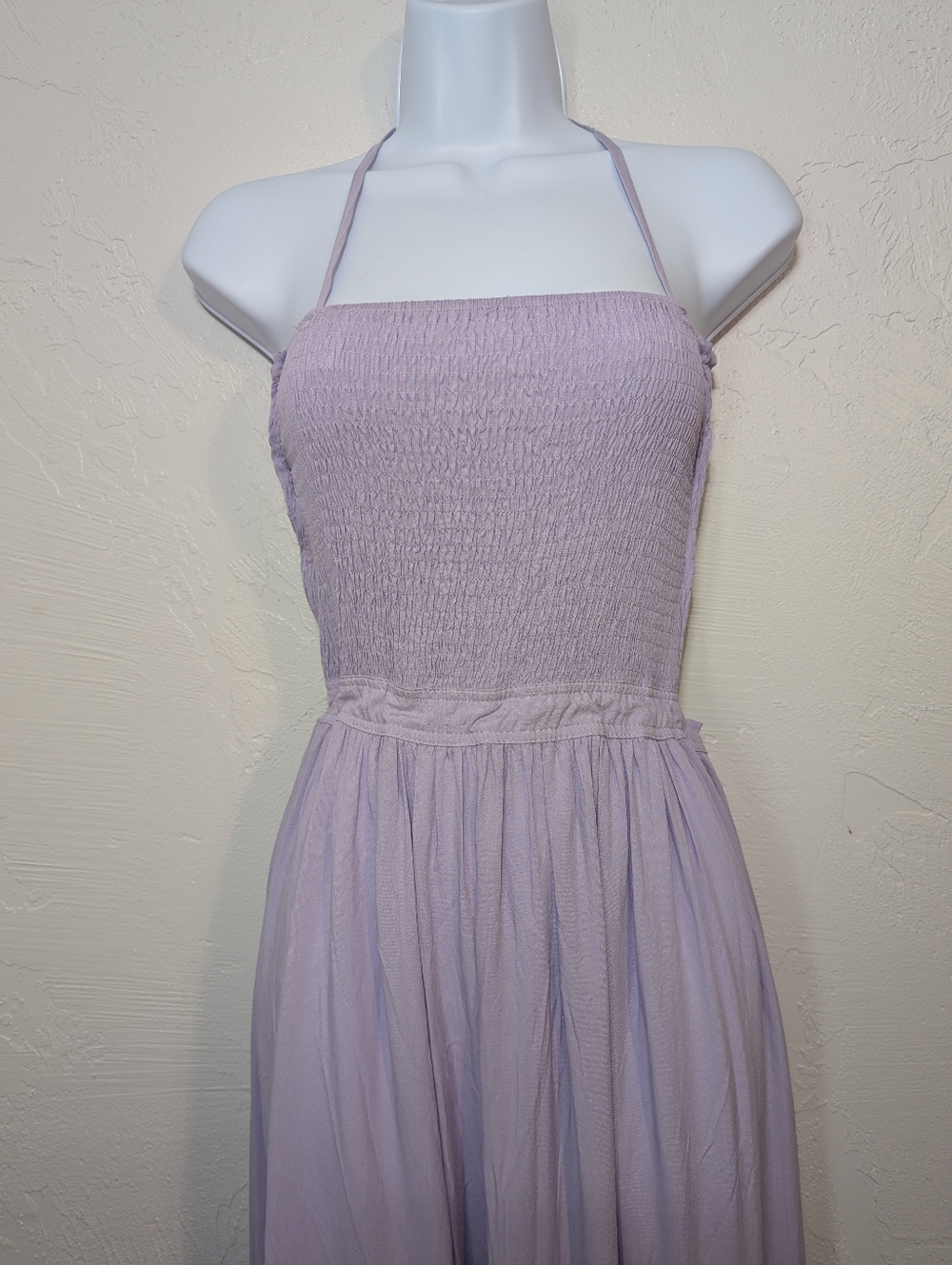Lilac Halter Smocked Flowy Ruffle Summer Maxi Dress Cute Comfy Casual Vacation - Picture 4 of 11